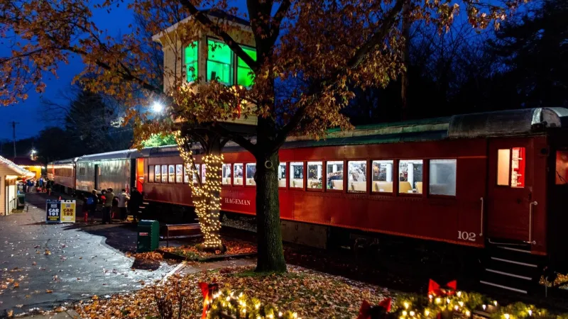 a train that is lit up at night