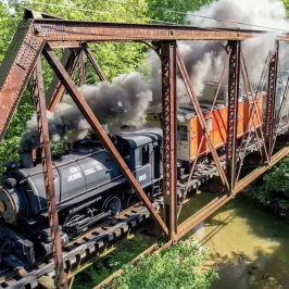a train traveling over a bridge